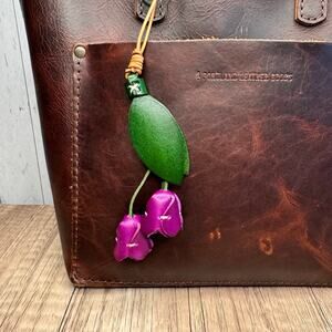 Genuine Leather Tulip Bag Charm Purple Tulip Spring Flowers Leather Charm